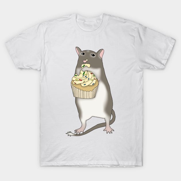 Cute brown gerbil eating cupcake T-Shirt by Becky-Marie